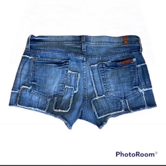7 For All Mankind Pants - 7 For All Mankind Distressed Patchwork Cutoff Jean Shorts